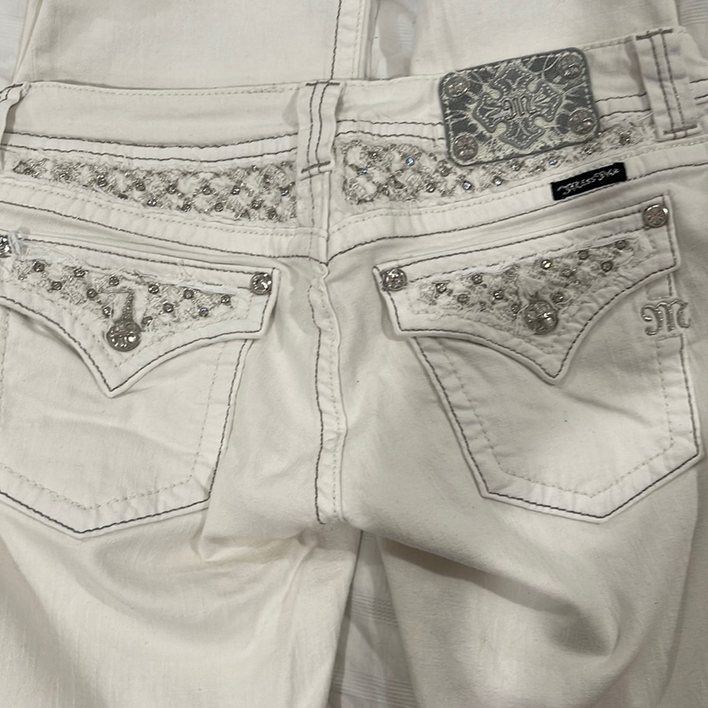 Miss me white with Rhinestones on the back pockets